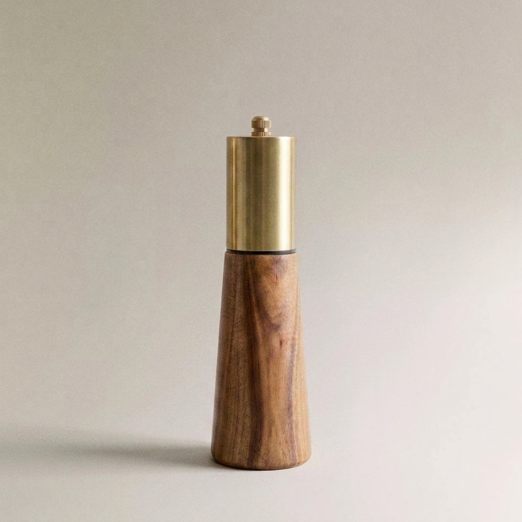 Acacia Wood Mill & Shaker Set | Brass Detail - View 5