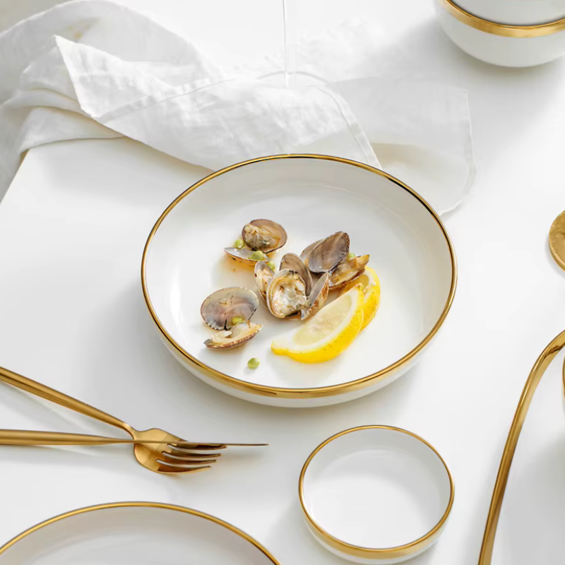 Gold Inlay Porcelain Dinner Set | 4, 6 or 8 Place Settings - View 5