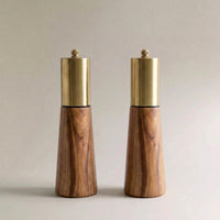 Acacia Wood Mill & Shaker Set | Brass Detail thumbnail 1