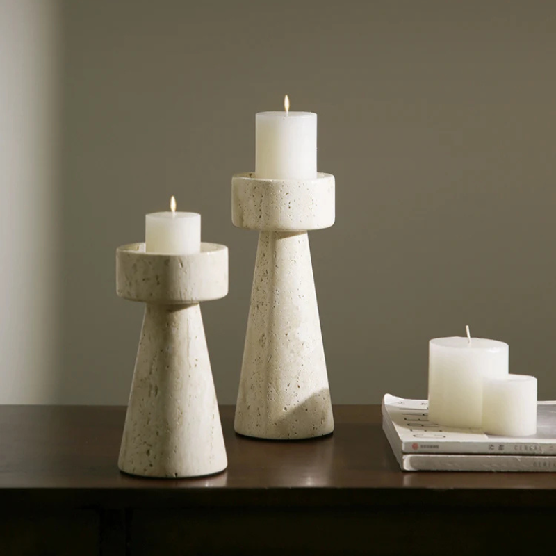Minimalist Marble Candle Holder – Travertine Stone Taper Candlestick