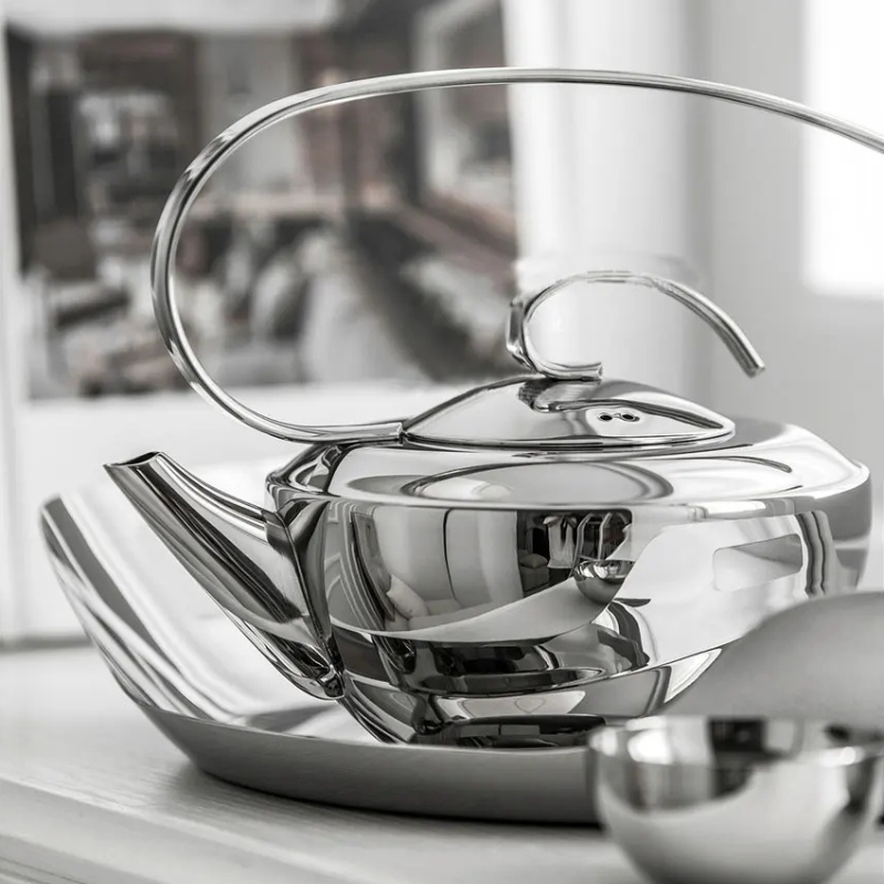 Stainless Steel Tea Set – Teapot, Cups & Tray - Petal Collection — image 2