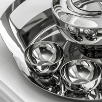 Stainless Steel Tea Set – Teapot, Cups & Tray - Petal Collection thumbnail 6
