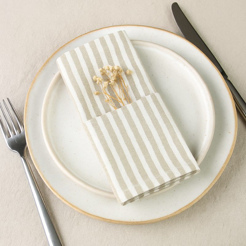 Linen-Cotton Napkins – Striped Artisan Dinner Cloths & Placemats - Set of 12 — image 4