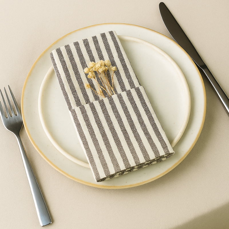 Linen-Cotton Napkins – Striped Artisan Dinner Cloths & Placemats - Set of 12 - View 5