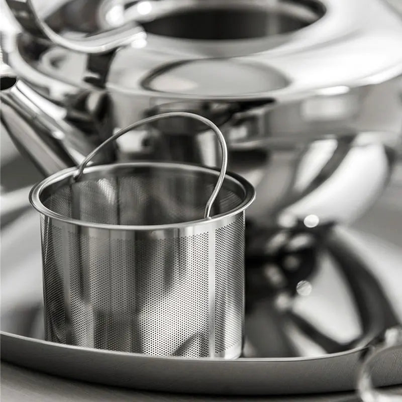 Stainless Steel Tea Set – Teapot, Cups & Tray - Petal Collection — image 8