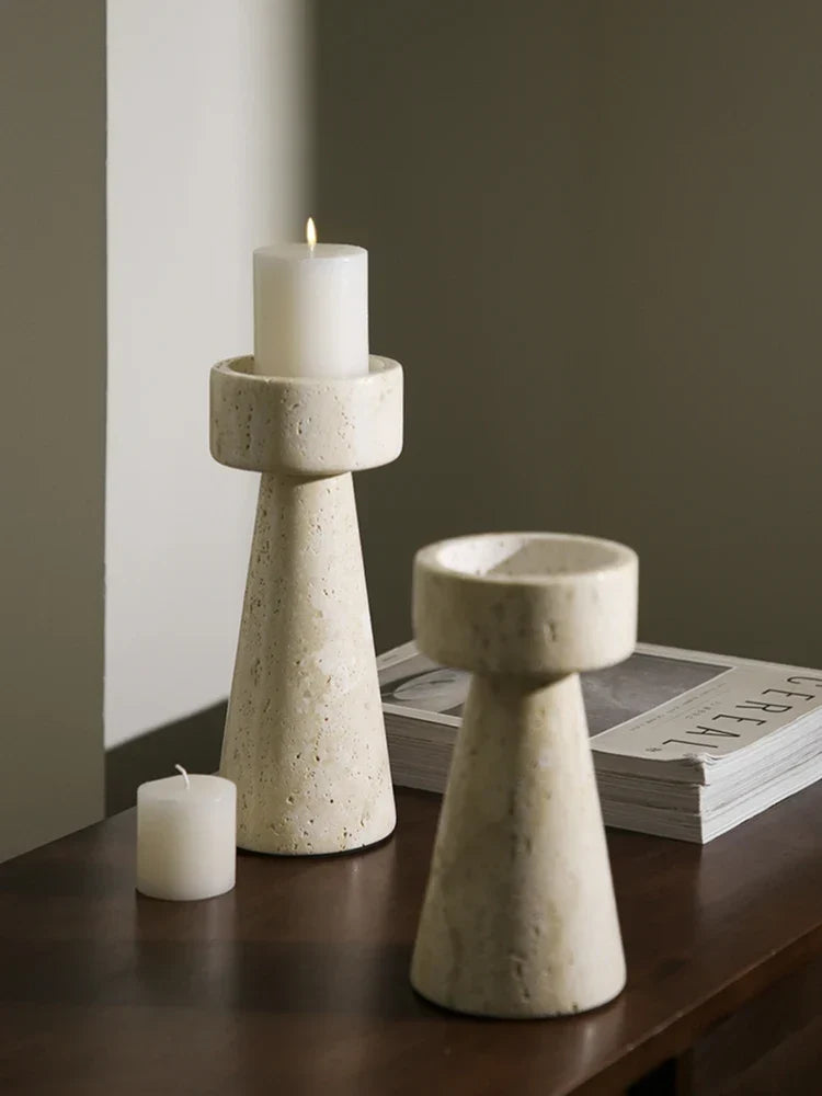 Minimalist Marble Candle Holder – Travertine Stone Taper Candlestick - View 3