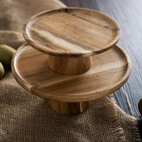 Wooden Cake Stand | Natural Wood Pedestal Serving Stand thumbnail 1