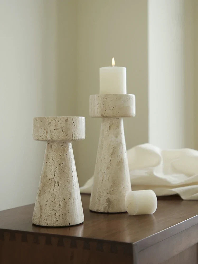 Minimalist Marble Candle Holder – Travertine Stone Taper Candlestick — image 2