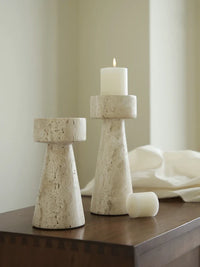 Minimalist Marble Candle Holder – Travertine Stone Taper Candlestick thumbnail 2